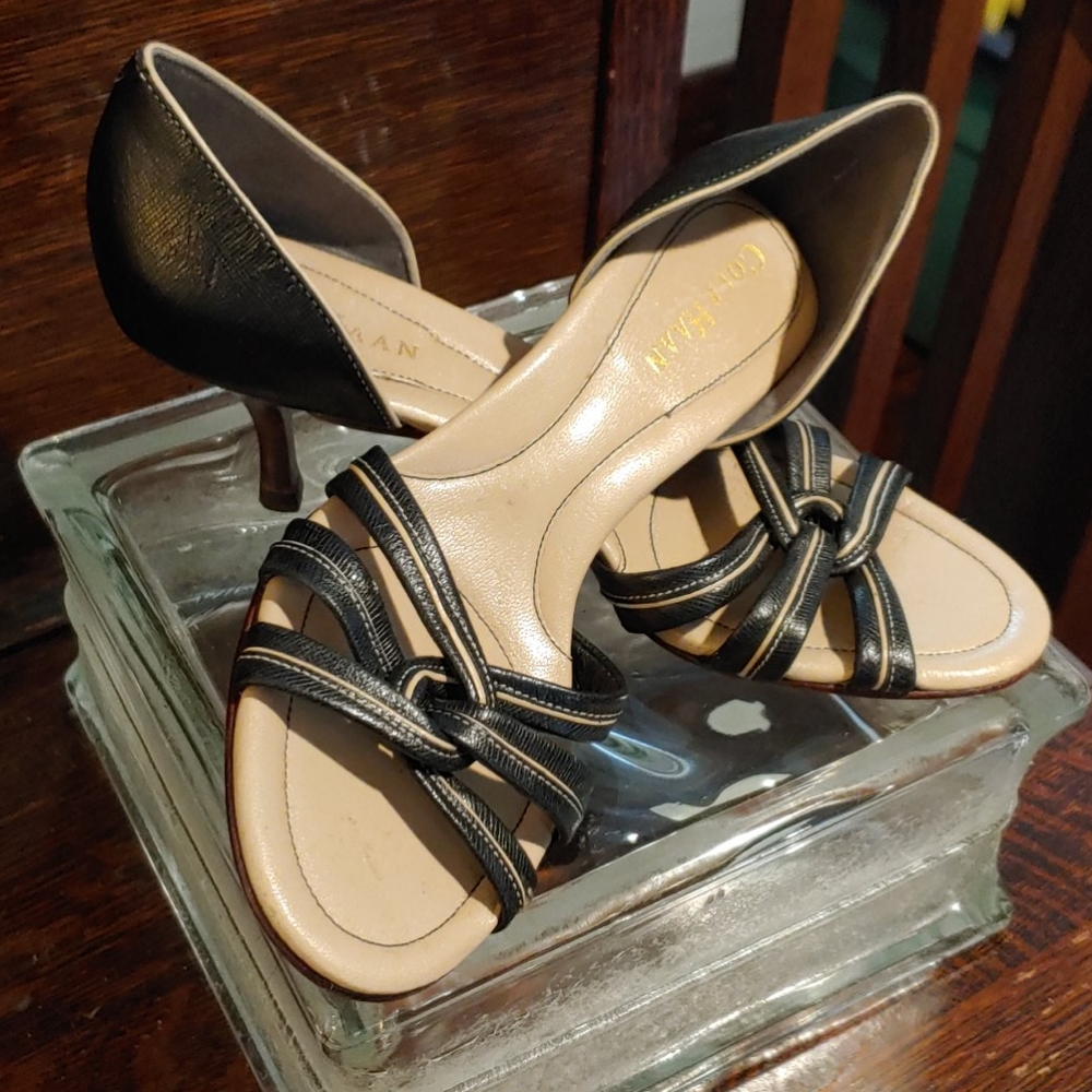 Cole Haan Pebble Leather Strappy Kitten Heels